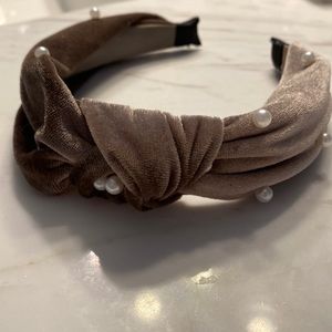 Forever 21 Gray Velvet Headband with Pearls